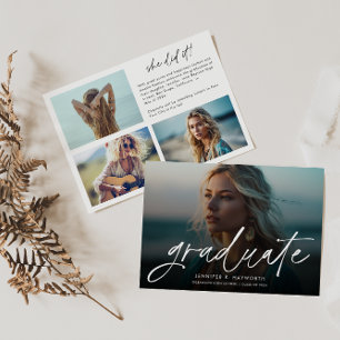 Trendy Script Overlay Multi Photo Graduation Announcement