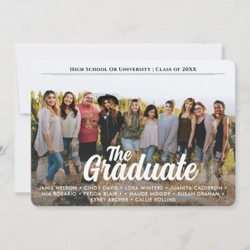 Trendy Script Overlay  One Photo Group Graduation Announcement