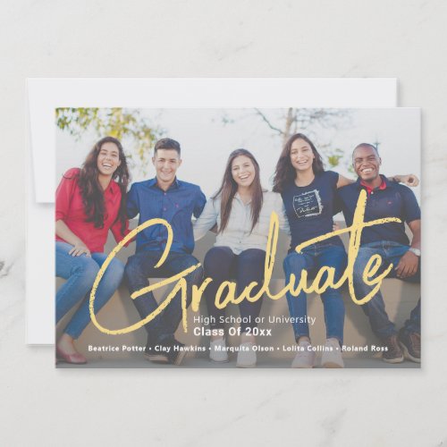 Trendy Script Overlay  One Photo Group Graduation Announcement