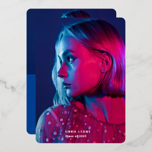 Trendy Script Overlay   Photo Graduation Silver Foil Invitation