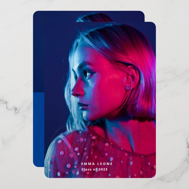 Trendy Script Overlay | Photo Graduation Silver Foil Invitation (Front/Back)