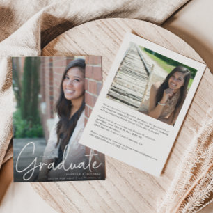Trendy Script Overlay Two Photo Graduation  Announ Announcement