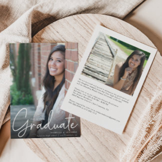Trendy Script Overlay Two Photo Graduation Announ Announcement