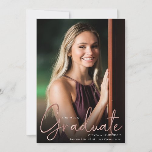 Trendy Script Overlay Two Photo Graduation  Announ Announcement