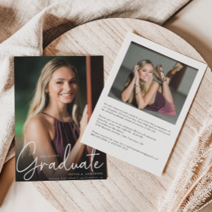 Trendy Script Overlay Two Photo Graduation  Announcement