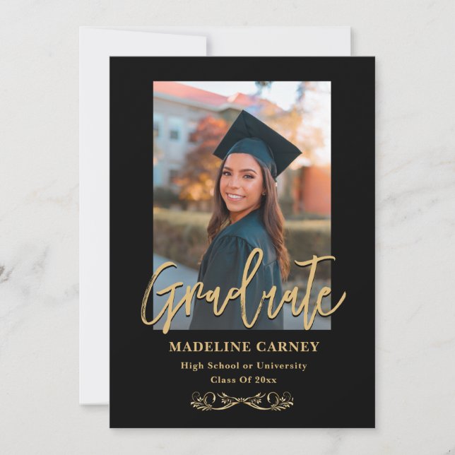 Trendy Script Overlay | Two Photo Graduation  Announcement (Front)