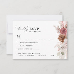 trendy script pampas dusty pink wedding RSVP card