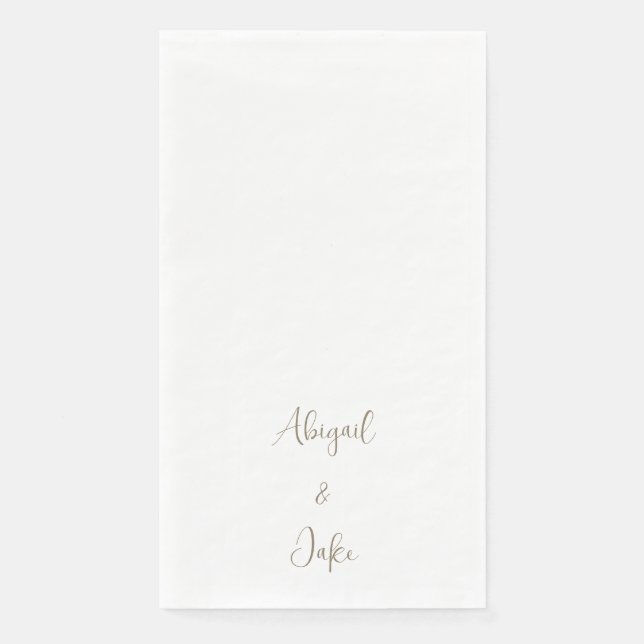 Trendy Script Personalized Gold Text Wedding  Paper Guest Towels (Front)
