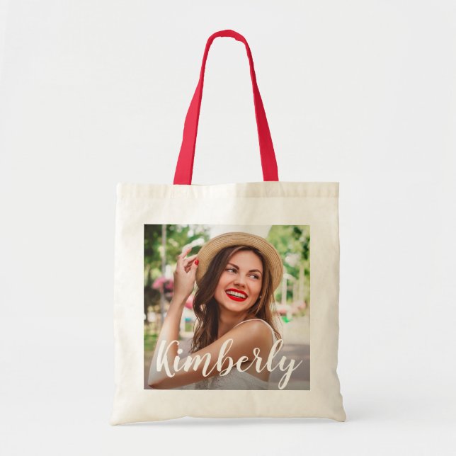 trendy script personalized image and name tote bag (Front)