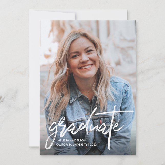 Trendy Script Photo Graduation Announcement (Front)