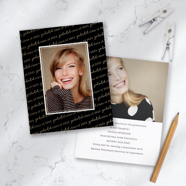 Trendy Script Photo Graduation Announcement Card (Creator Uploaded)