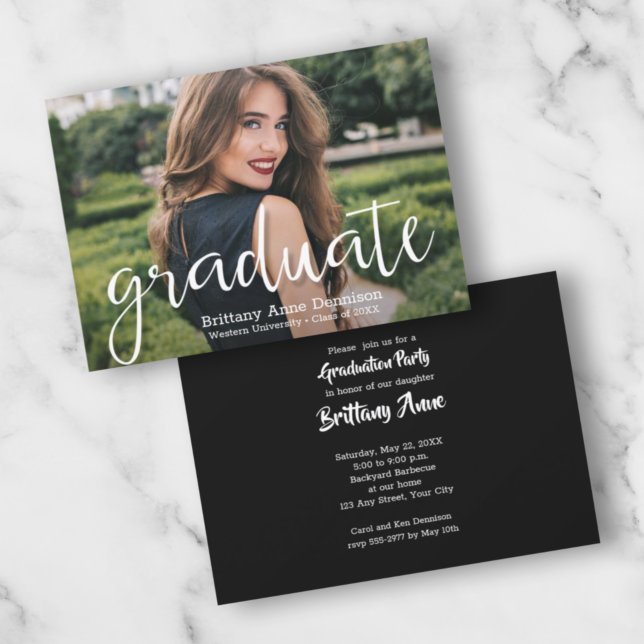 Trendy Script Photo Graduation Party Invitations (Creator Uploaded)