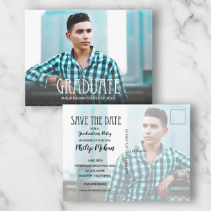 Trendy Script Photo Graduation Save the Date Postcard