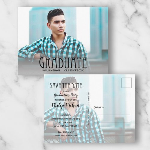 Trendy Script Photo Graduation Save the Date Postcard