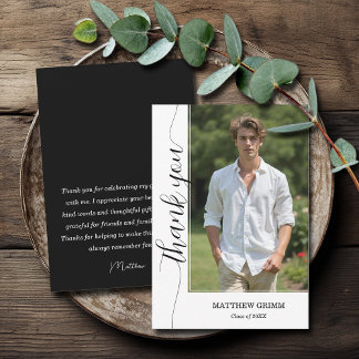 Trendy Script Photo Graduation Thank You Card