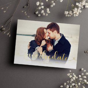 Trendy Script Photo Wedding Save the Date Foil Invitation