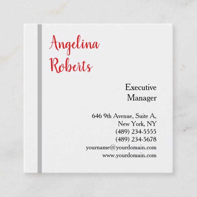 Trendy script professional plain minimalist square business card (Front)