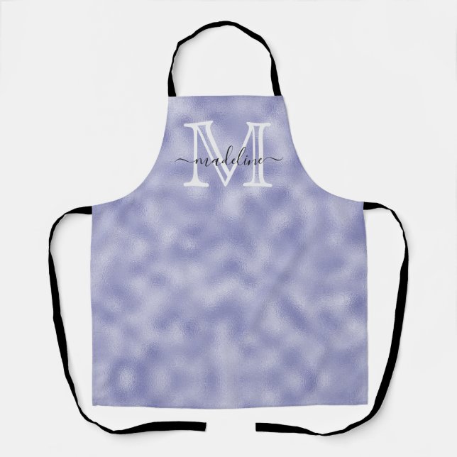 Trendy Script Purple Foil Monogram Kitchen Apron (Front)