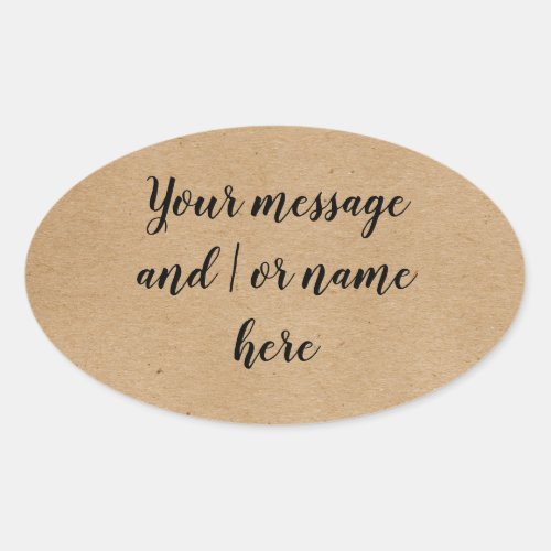 Trendy Script Rustic Kraft Oval Sticker