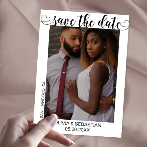 Trendy Script Text with Heart and Photo Save The Date