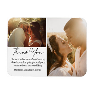trendy script wedding 2 photos thank you  magnet
