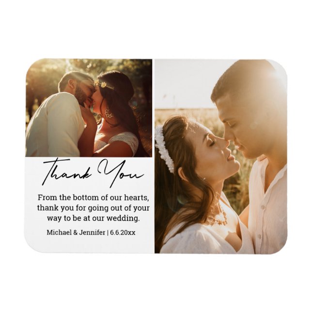 trendy script wedding 2 photos thank you  magnet (Horizontal)