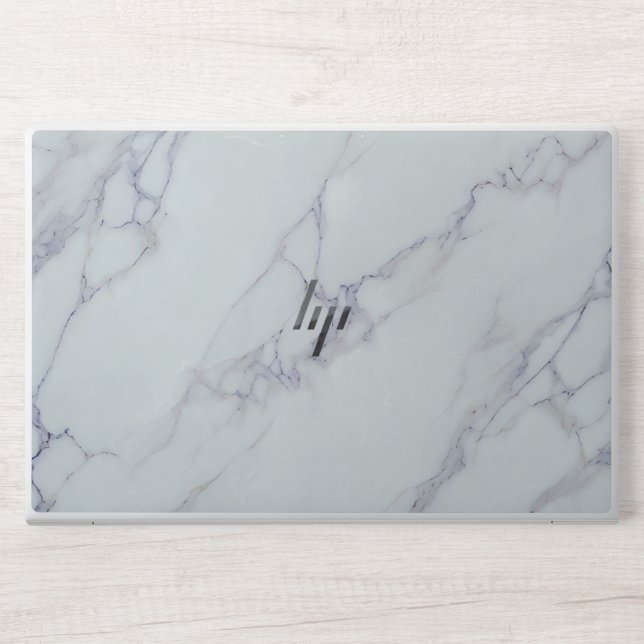  trendy script white blue glitter marble HP laptop skin (Front)