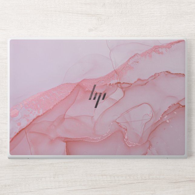  trendy script white pinkglitter marble HP laptop skin (Front)