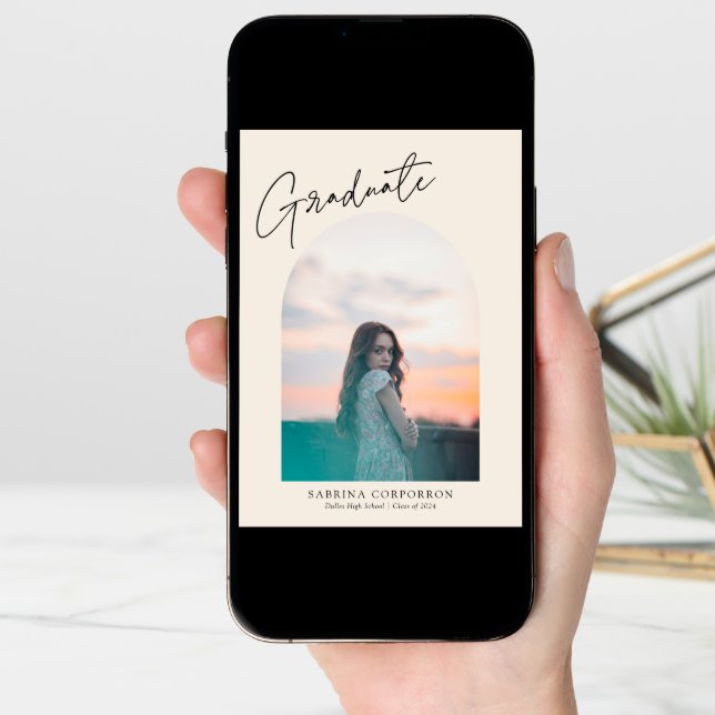 Trendy Script with Arch Two Photo Graduation  Announcement (Front Digital)