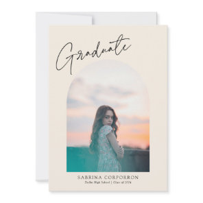 Trendy Script with Arch Two Photo Graduation  Announcement