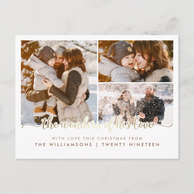 Trendy Script Wonders Of His Love Christmas Photo Holiday Postcard (Front)