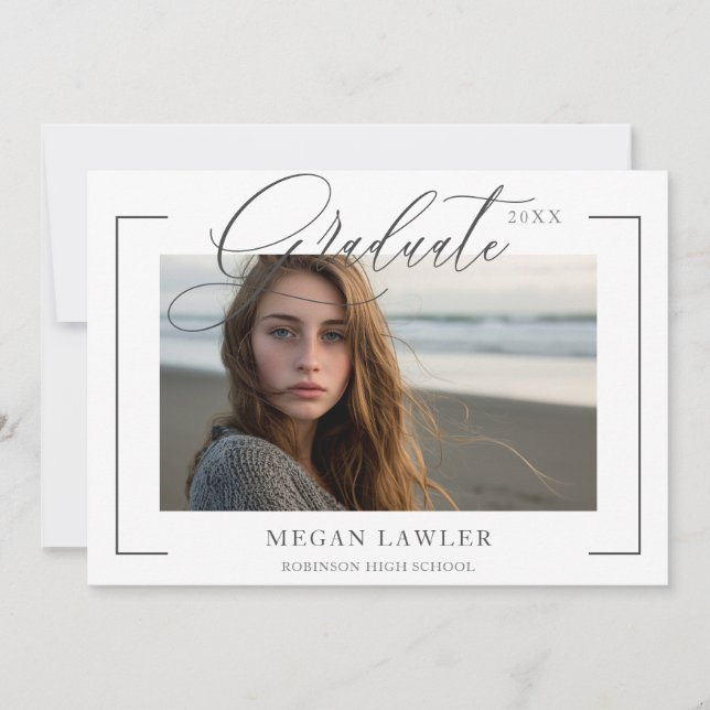 Trendy Scripted Graduate Party Invite Photo Card (Front)