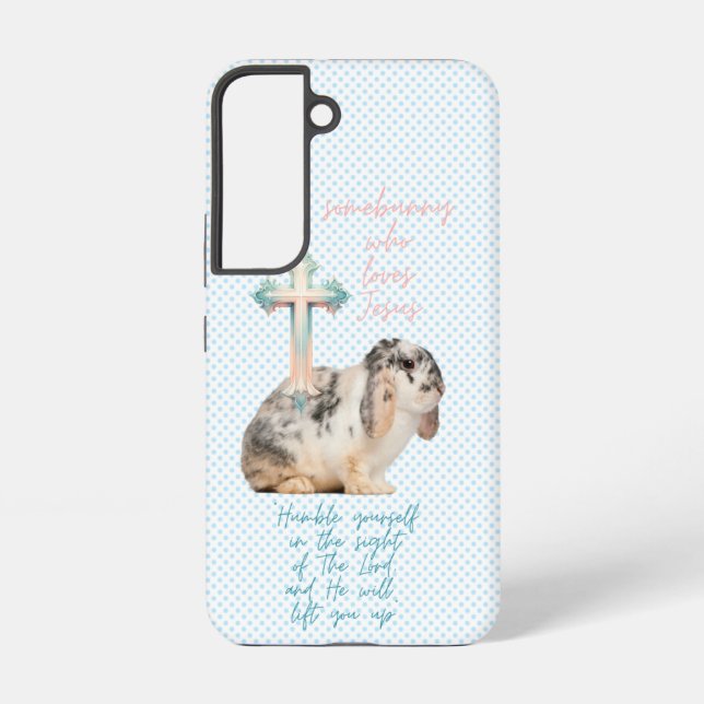 Trendy Scriptue Blue Dot Bunny Pastel Cross Samsung Galaxy Case (Back)