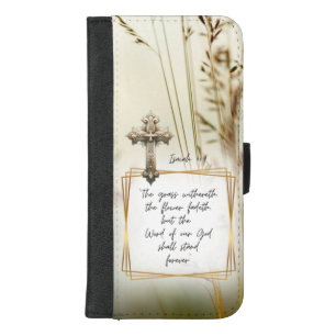 Trendy Scripture Nature Grass Orthodox Beige Cross iPhone 8/7 Plus Wallet Case