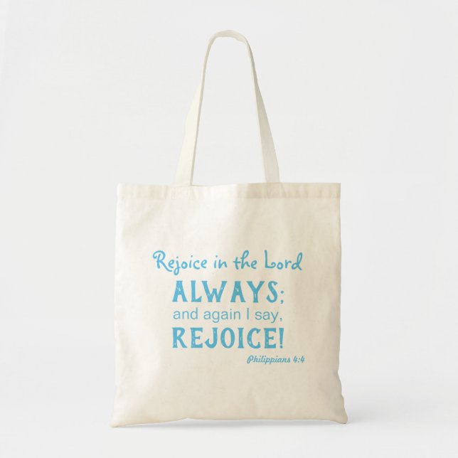 Trendy Scripture Rejoice in the Lord Tote Bag (Front)