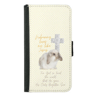 Trendy Scripture Yellow Dot Bunny Floral Cross Samsung Galaxy S5 Wallet Case