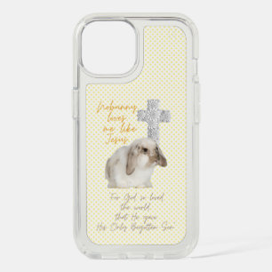 Trendy Scripture Yellow Dot Bunny Floral Cross iPhone 15 Case