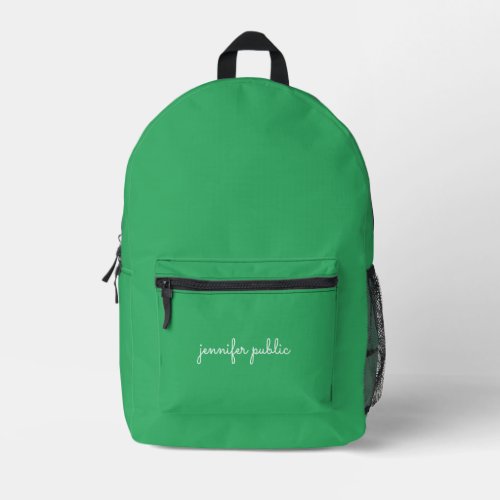 Trendy Sea Green Solid Color Stylish Script Name Printed Backpack