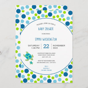 Trendy Sea Turtle baby shower blue green dots Invitation