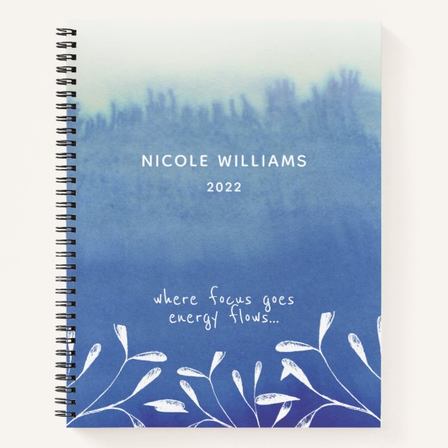 Trendy Seafoam Blue Ombre Watercolor Journal (Front)