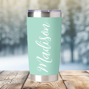 Trendy Seafoam Green Personalized Name Insulated Tumbler