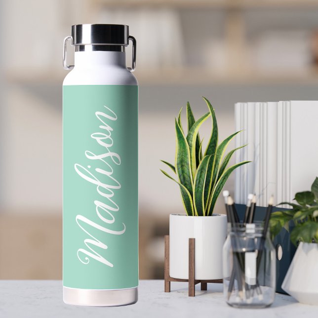 Trendy Seafoam Green Personalized Name Water Bottle (Creator Uploaded)