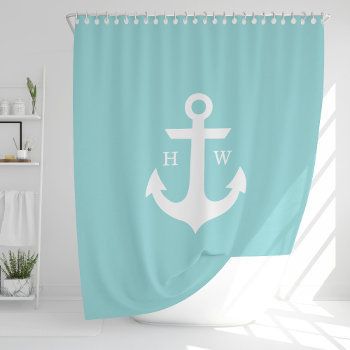 Trendy Seaglass Anchor Monogram Shower Curtain by heartlockedhome at Zazzle