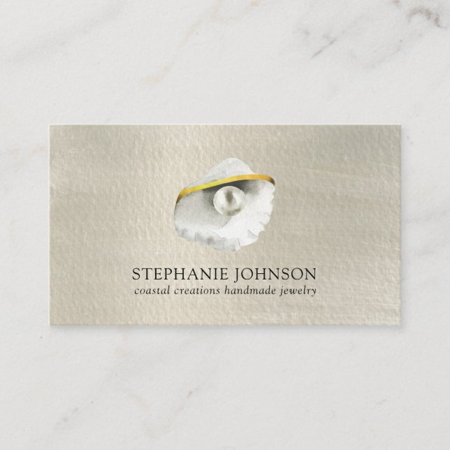 Trendy Seashell Iridescent Pearl Watercolor Business Card (Front)