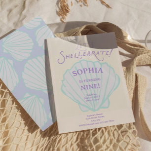 Trendy Seashell Mermaid Birthday Invitation
