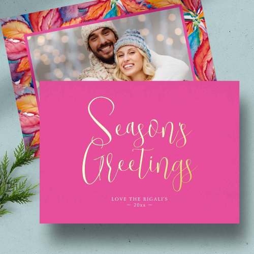 Trendy Seasons Greetings Photo Foil Holiday Card