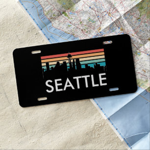 Trendy Seattle Washington Retro Sunset Skyline License Plate