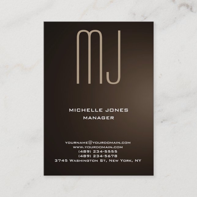 Trendy sepia brown color professional monogram business card (Front)