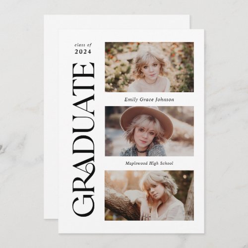 Trendy Serif Multiple Photo Graduation  Announcement