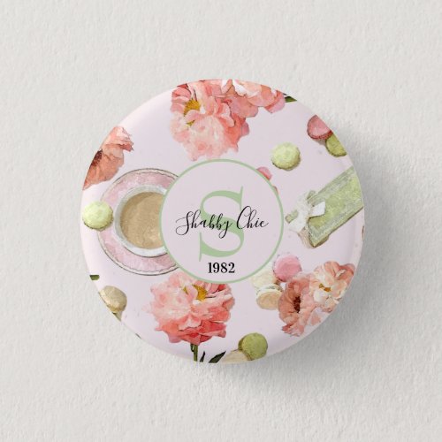 Trendy Shabby Chic Peonies and Macarons Set Button